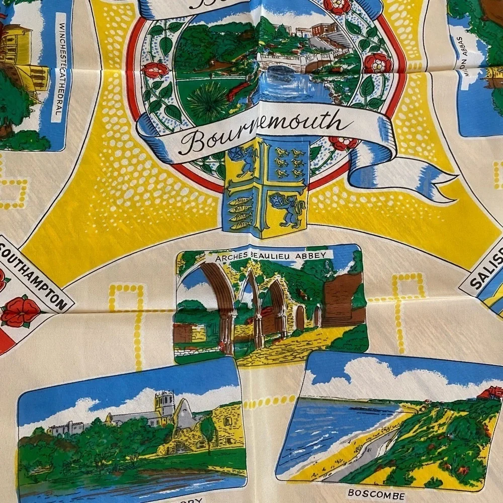 Vintage Beautiful Bournemouth United Kingdom Travel Souvenir Silk Scarf